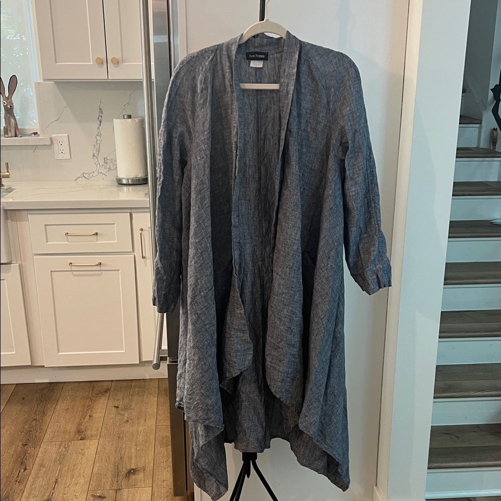 Eva| Tralala linen chambray front pockets blue Gray Lightweight Draped Jacket